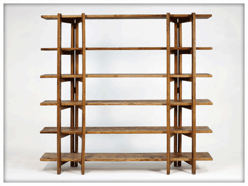 Library shelves and supporting book uprights