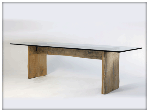 Table with wooden base and crystal top
